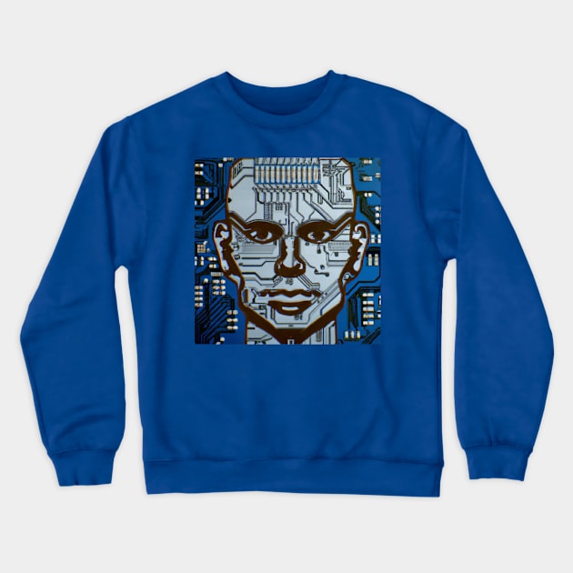 Blue Computer Circuit Man Crewneck Sweatshirt by Starbase79